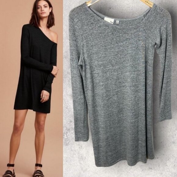 Aritzia Wilfred Free Brinkley Dress Grey Reposa Size Medium Jersey Stretch Mini - Picture 1 of 11